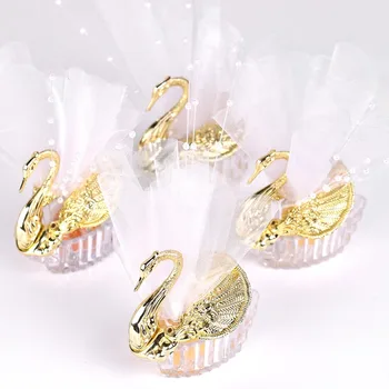 50 Kusov Akryl Svadobné Prospech Swan Boxy Bomboniere Candy Box Darčekové Krabice