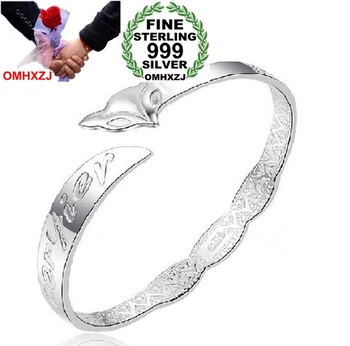 OMHXZJ Veľkoobchod módne šperky geometrické fox žena kpop star Jemné 999 Mincový Striebro otvorenie nastaviteľné náramok Bangles SZ10