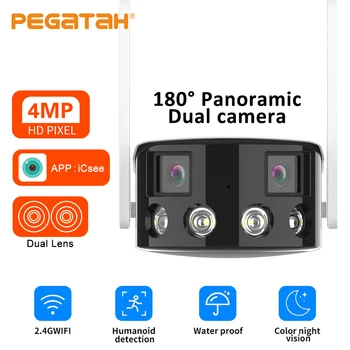 PEGATAH 4MP Duálny Objektív Kamery IP Vonkajšie Ultra Širokým Uhlom 180° Panoramatické Prehliadky Cam Ľudských Detekcie Wifi IP Kamery